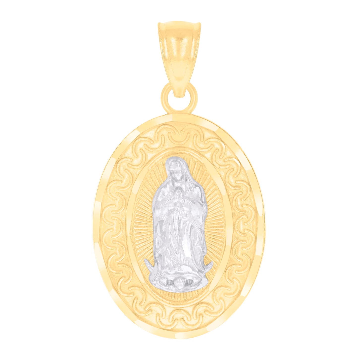 14K Two-tone Gold Womens Oval Guadalupe Religious Charm Pendant