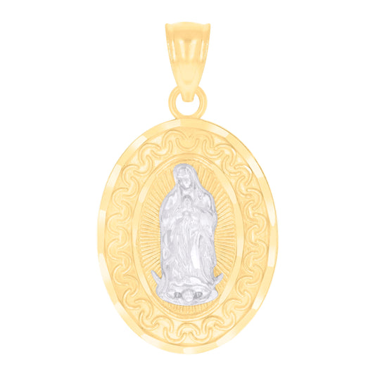 14K Two-tone Gold Womens Oval Guadalupe Religious Charm Pendant