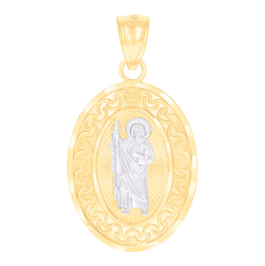 14K Two-tone Gold Womens St. Jude Religious Charm Pendant