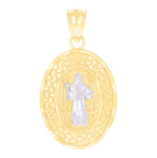 14K Two-tone Gold Womens St. Benedict Religious Charm Pendant