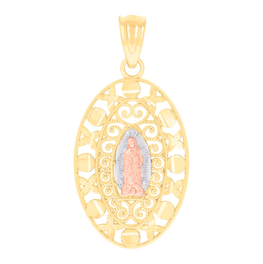 14K Tri-Color Gold Womens Guadalupe Religious Charm Pendant