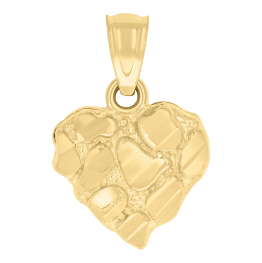 14K Yellow Gold Womens Nugget Heart Charm Pendant