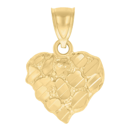 14K Yellow Gold Womens Nugget Heart Charm Pendant