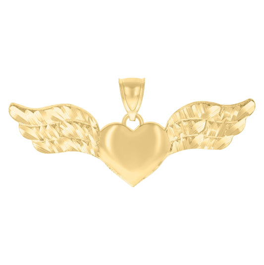 10K Yellow Gold Womens Flying Heart Charm Pendant