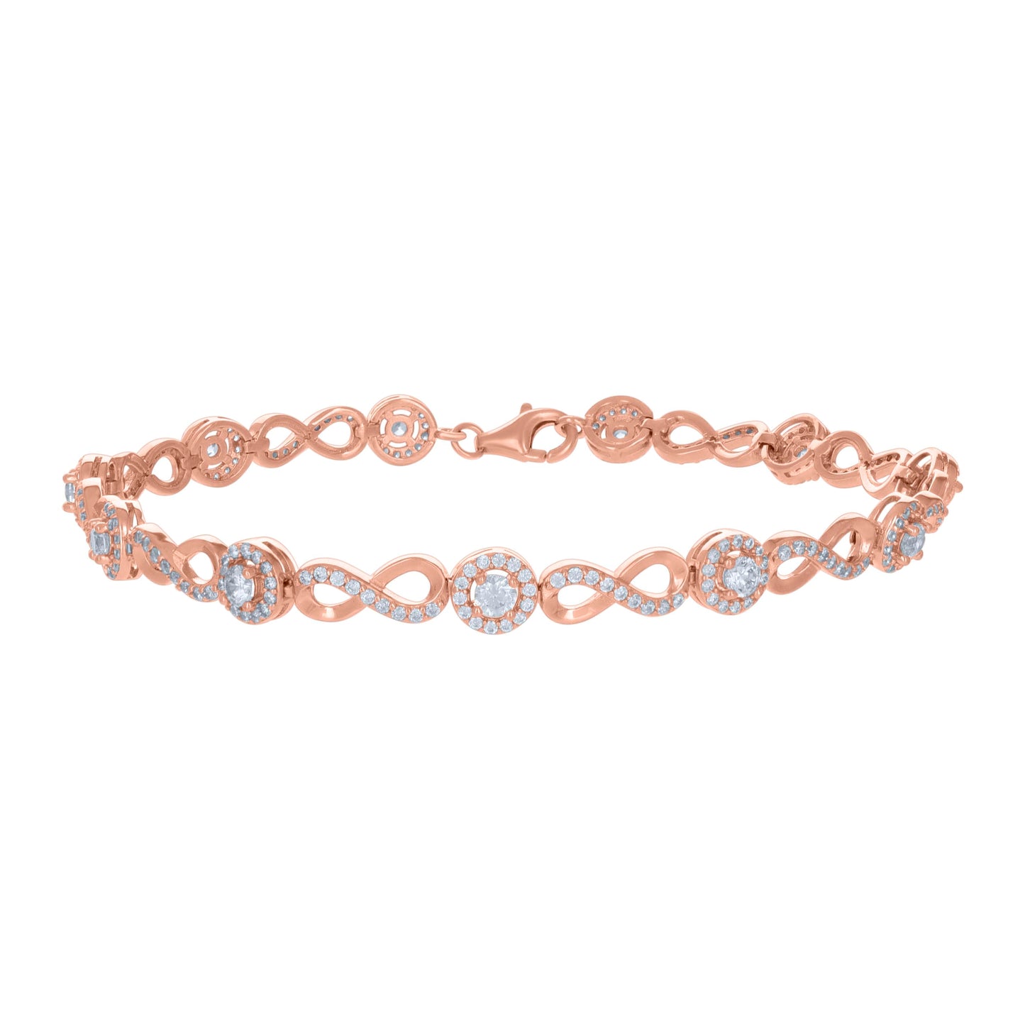 Sterling Silver Rose-tone Womens Cubic-Zirconia Infinity Tennis Bracelet