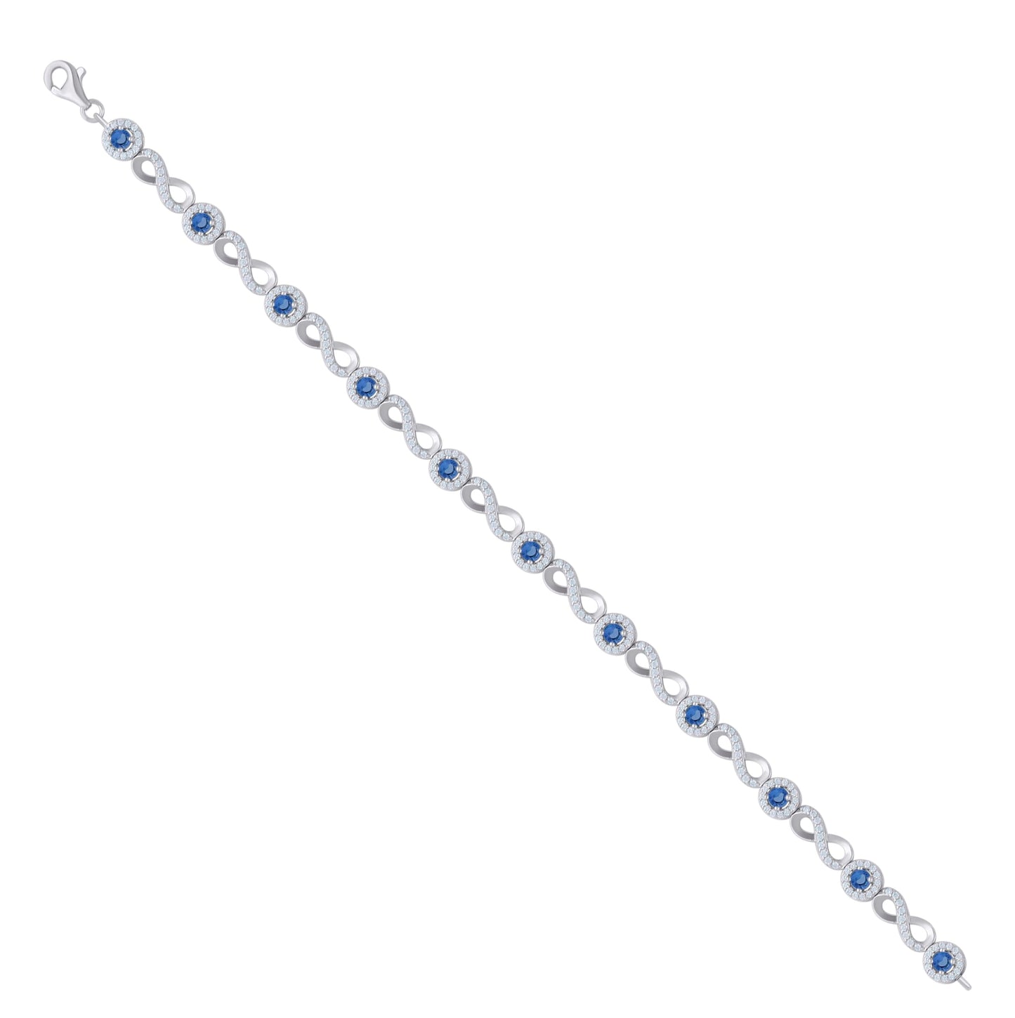 Sterling Silver Womens Blue White Cubic-Zirconia Infinity Tennis Bracelet