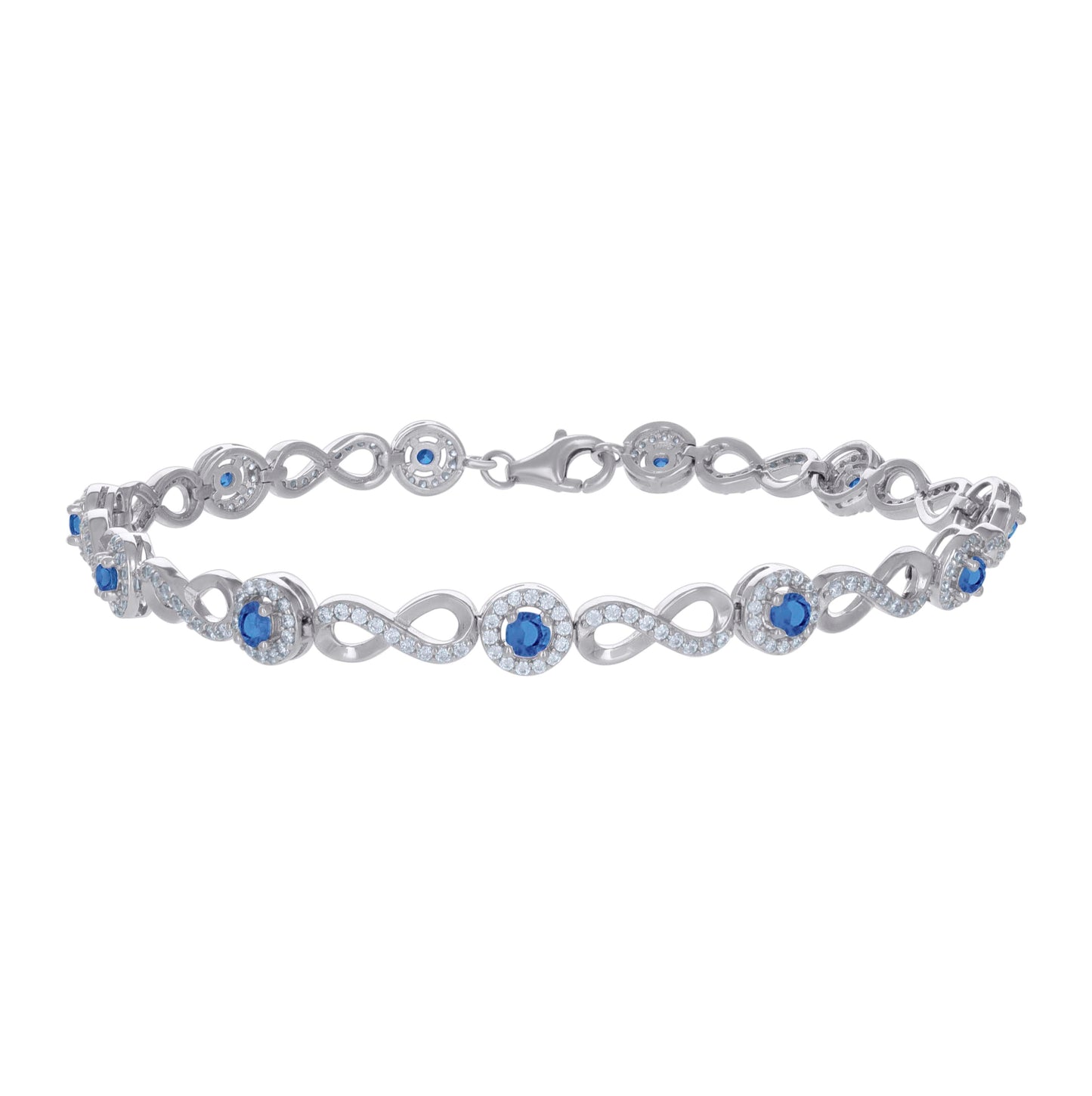 Sterling Silver Womens Blue White Cubic-Zirconia Infinity Tennis Bracelet