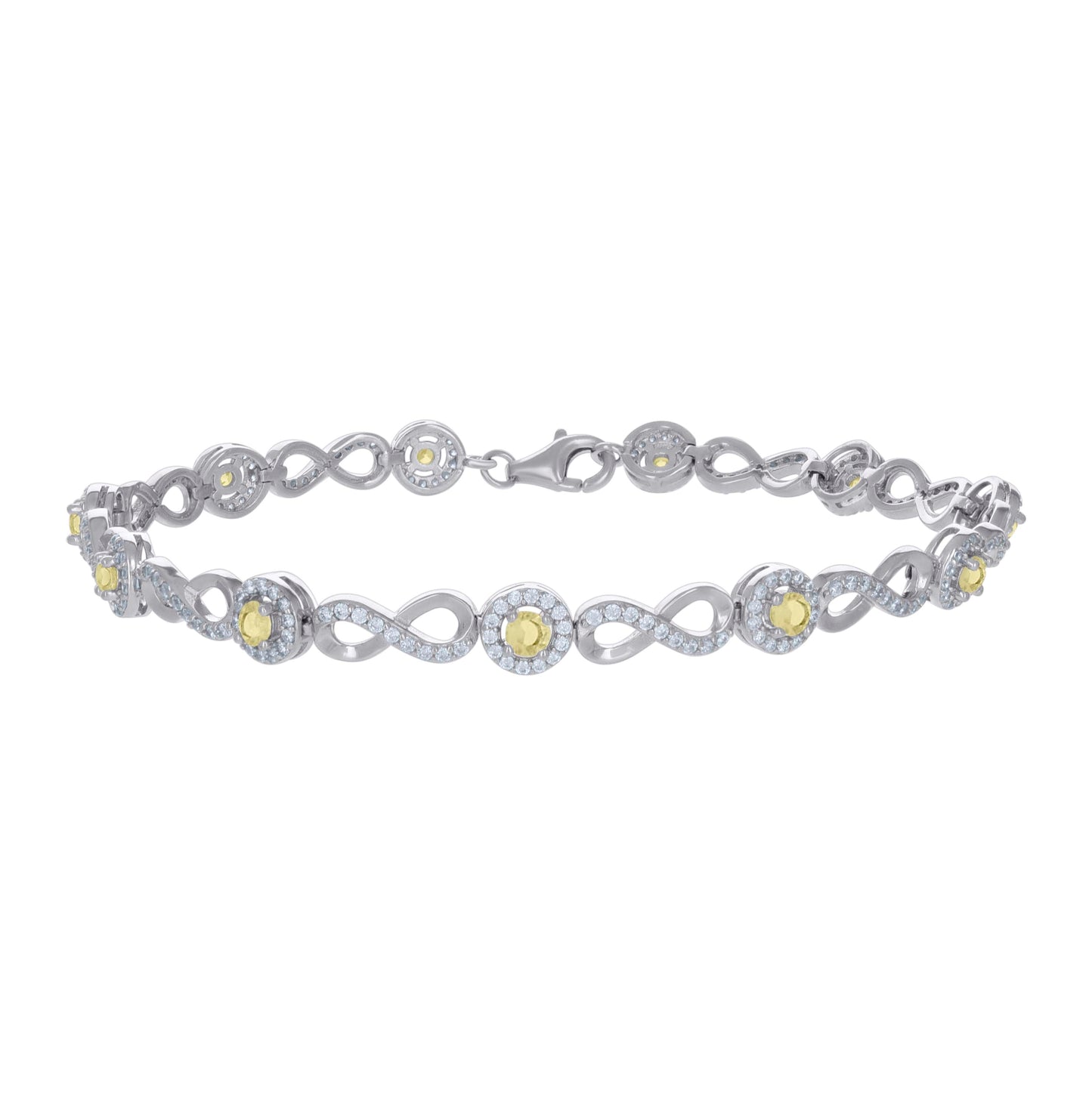 Sterling Silver Womens Yellow White Cubic-Zirconia Infinity Tennis Bracelet