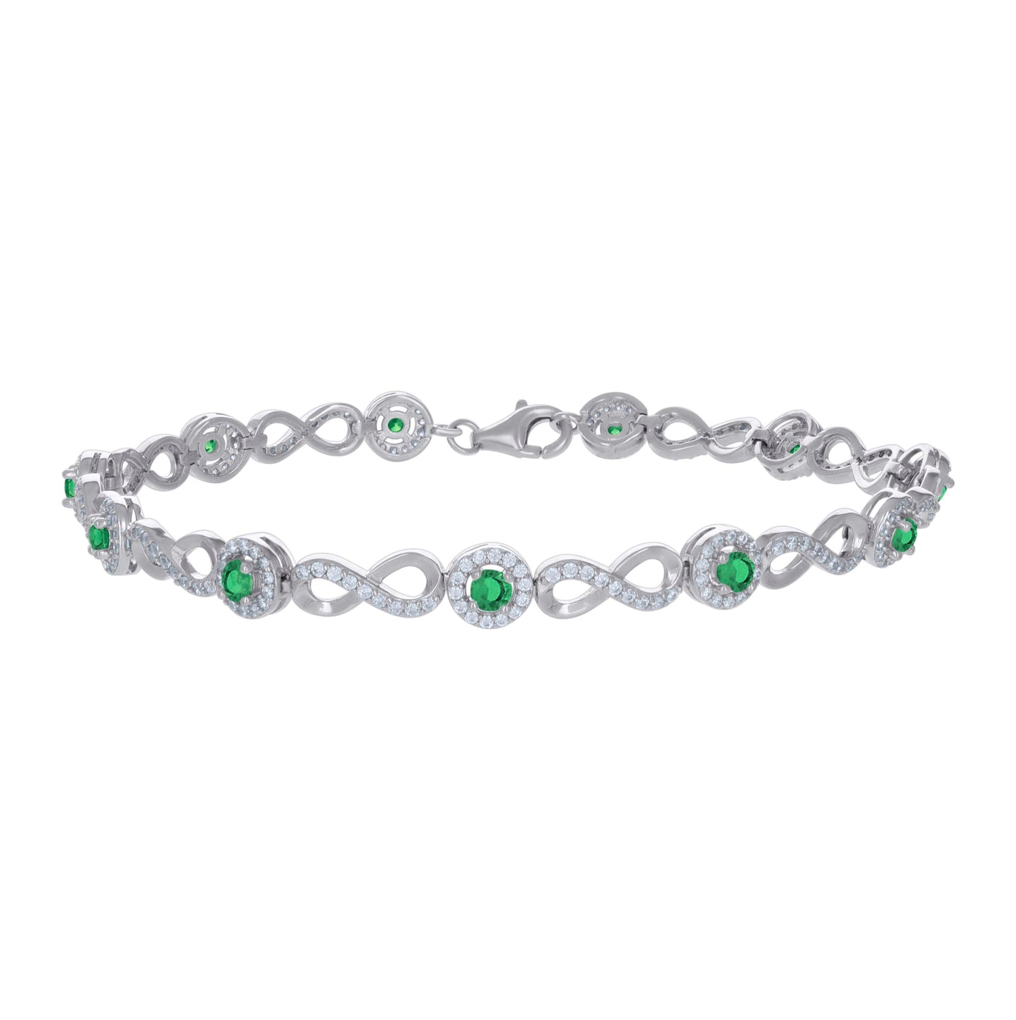 Sterling Silver Womens Green White Cubic-Zirconia Infinity Tennis Bracelet