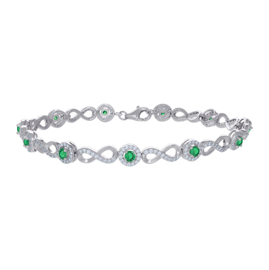 Sterling Silver Womens Green White Cubic-Zirconia Infinity Tennis Bracelet