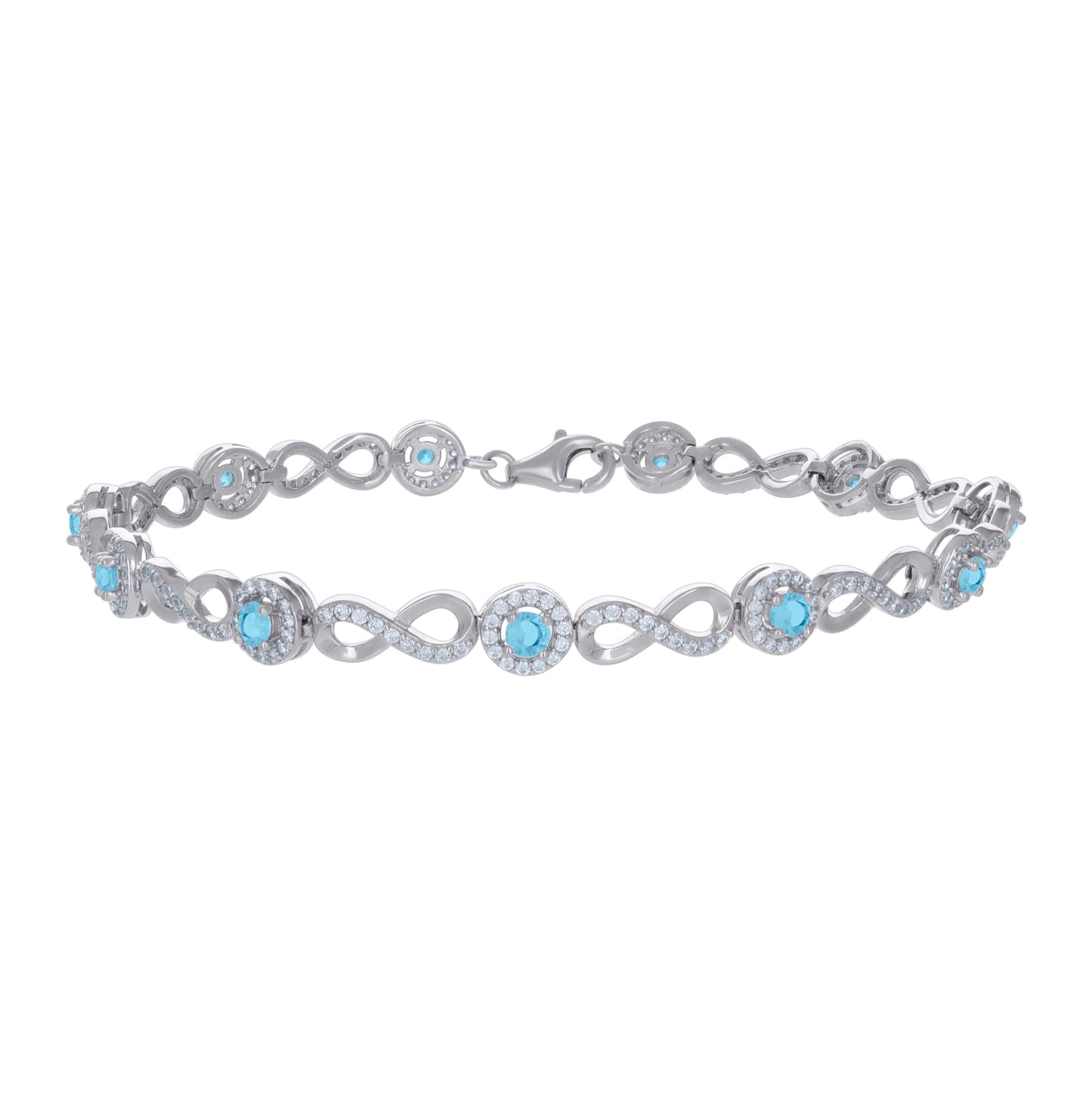 Sterling Silver Womens Aqua White Cubic-Zirconia Infinity Tennis Bracelet