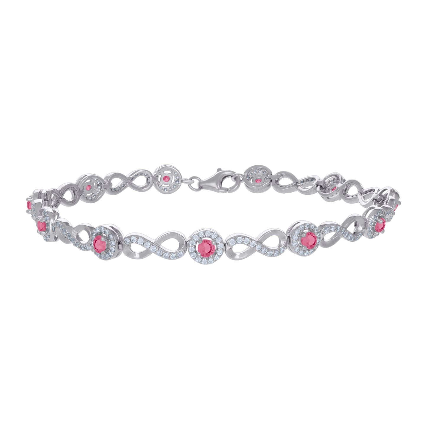 Sterling Silver Womens Red White Cubic-Zirconia Infinity Tennis Bracelet