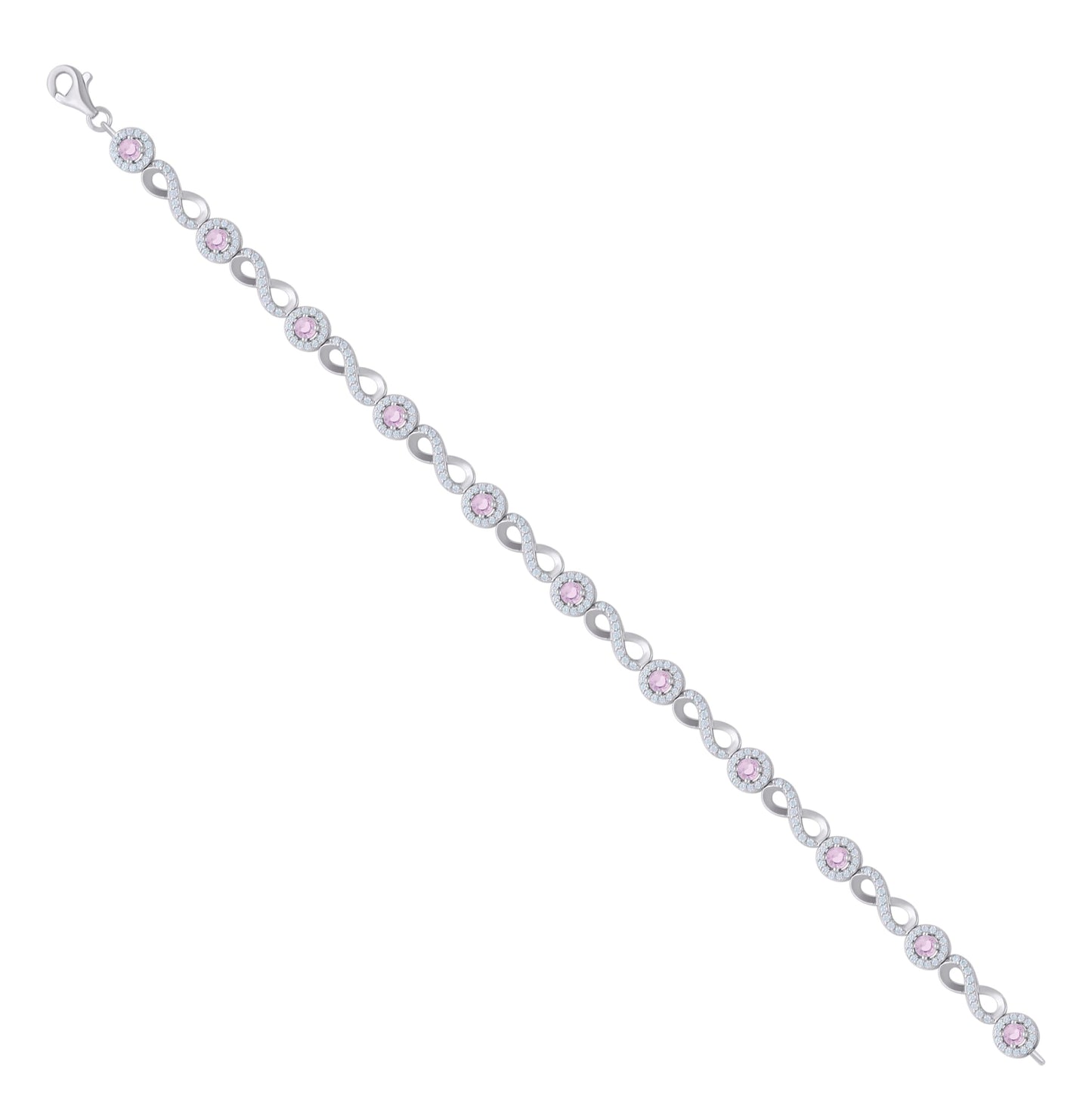Sterling Silver Womens Pink White Cubic-Zirconia Infinity Tennis Bracelet