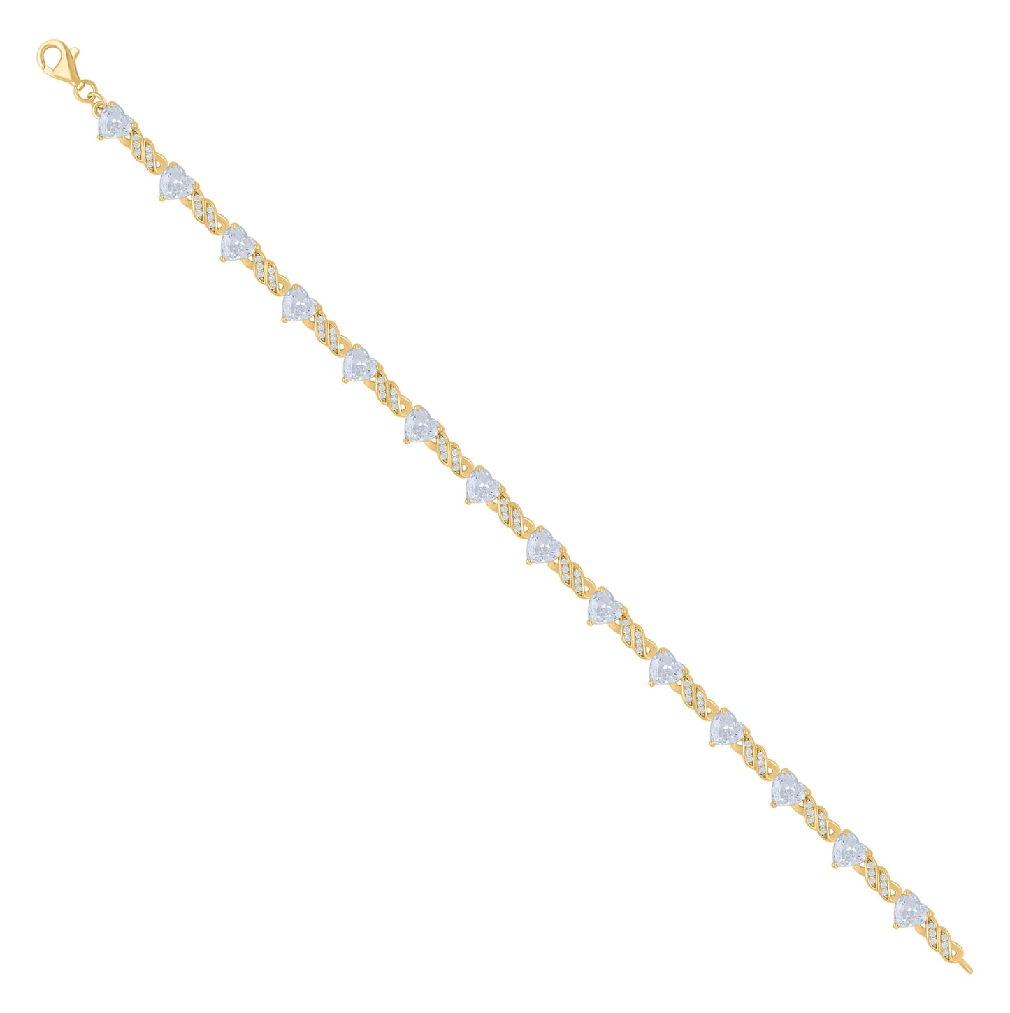 Sterling Silver Yellow-tone Womens Heart Round Cubic-Zirconia Heart Tennis Bracelet