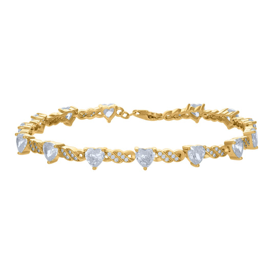 Sterling Silver Yellow-tone Womens Heart Round Cubic-Zirconia Heart Tennis Bracelet