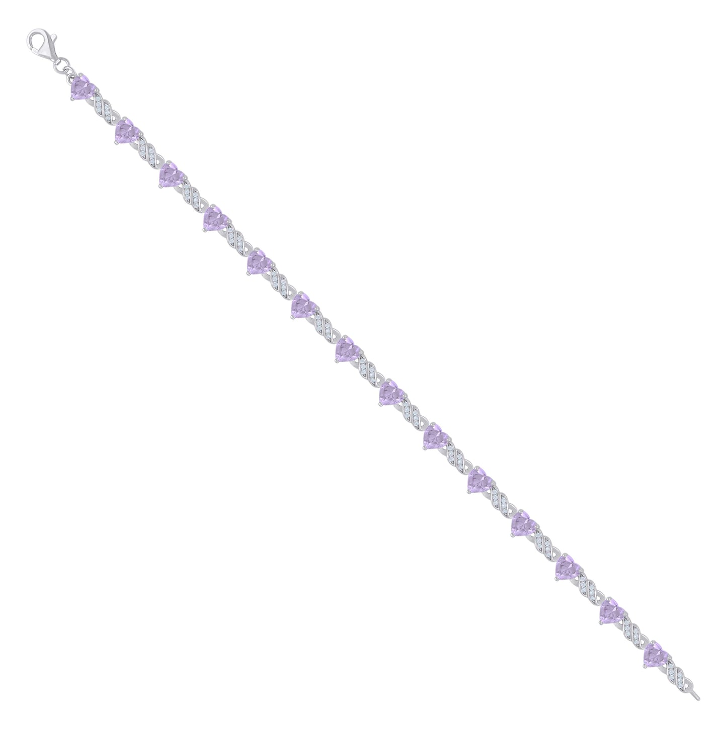 Sterling Silver Womens Purple White Heart Round Cubic-Zirconia Heart Tennis Bracelet