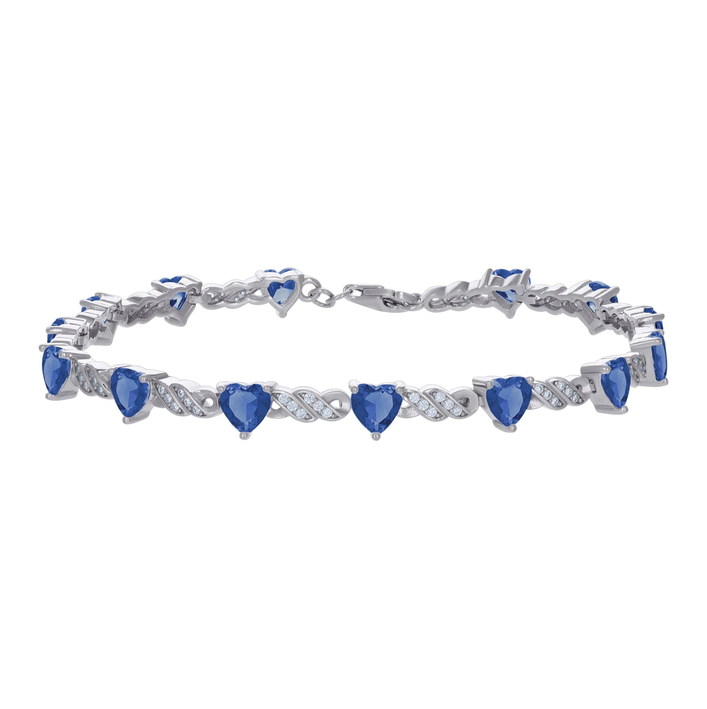 Sterling Silver Womens Blue White Heart Round Cubic-Zirconia Heart Tennis Bracelet