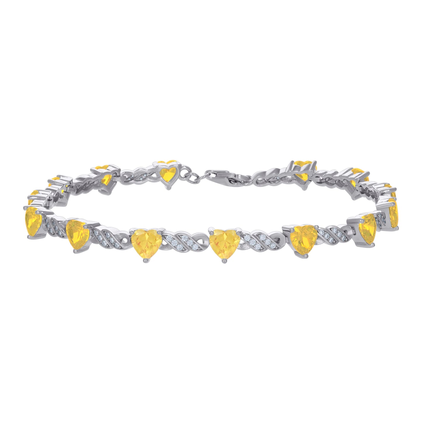 Sterling Silver Womens Yellow White Heart Round Cubic-Zirconia Heart Tennis Bracelet