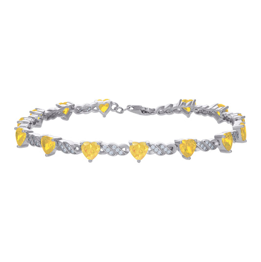 Sterling Silver Womens Yellow White Heart Round Cubic-Zirconia Heart Tennis Bracelet