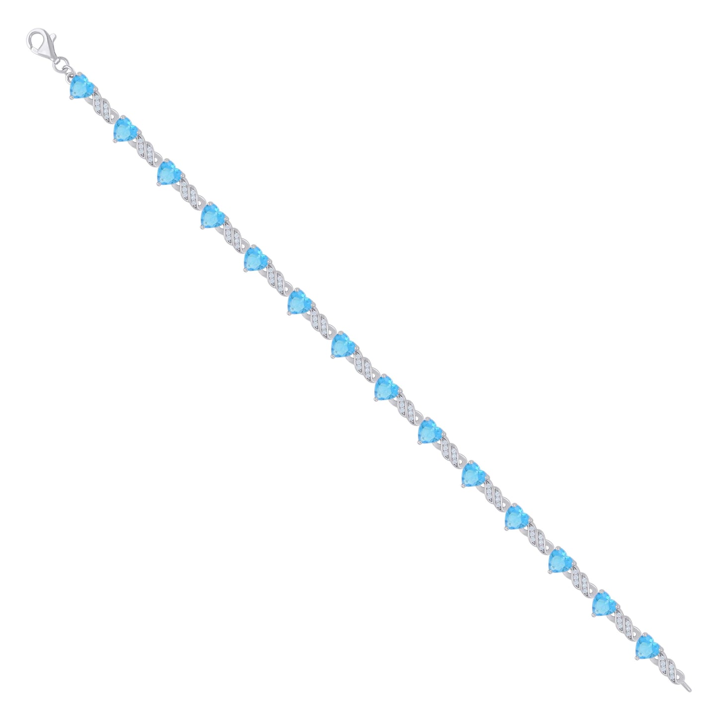 Sterling Silver Womens Aqua White Heart Round Cubic-Zirconia Heart Tennis Bracelet