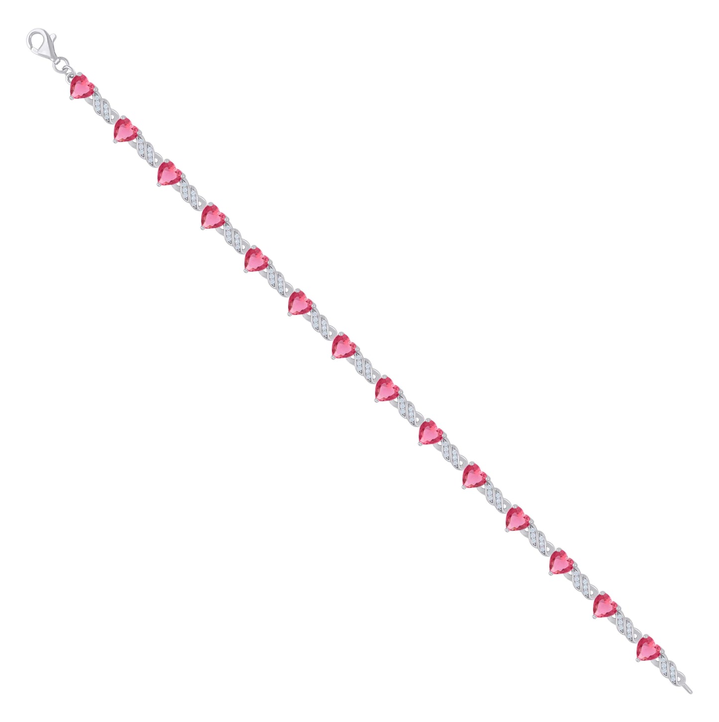 Sterling Silver Womens Red White Heart Round Cubic-Zirconia Heart Tennis Bracelet