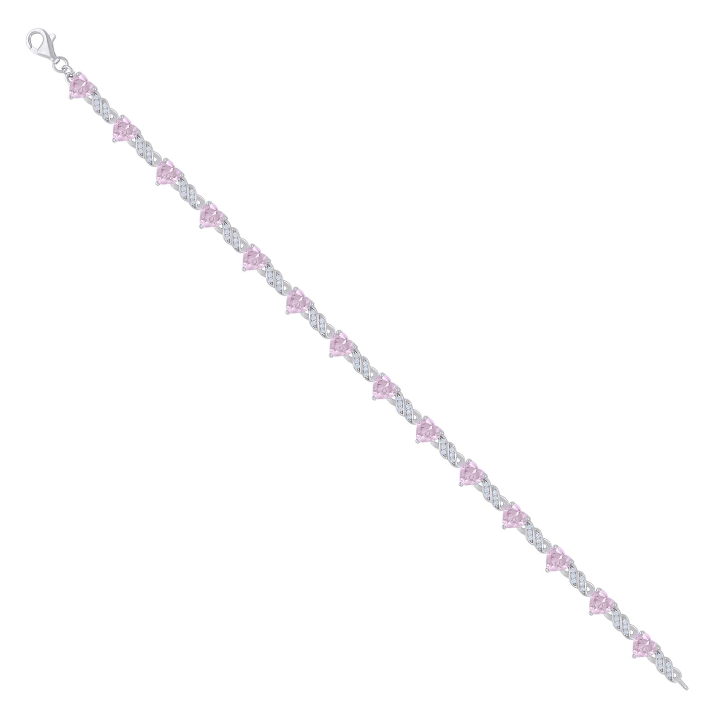 Sterling Silver Womens Pink White Heart Round Cubic-Zirconia Heart Tennis Bracelet