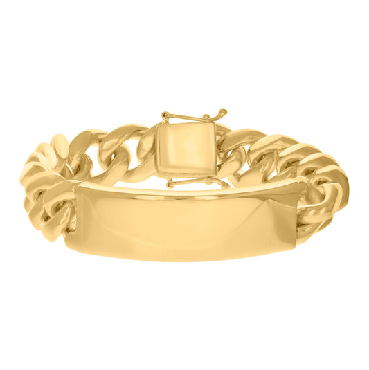 925-Sterling-Yellow Tone Solid Miami Cuban Id Bracelet