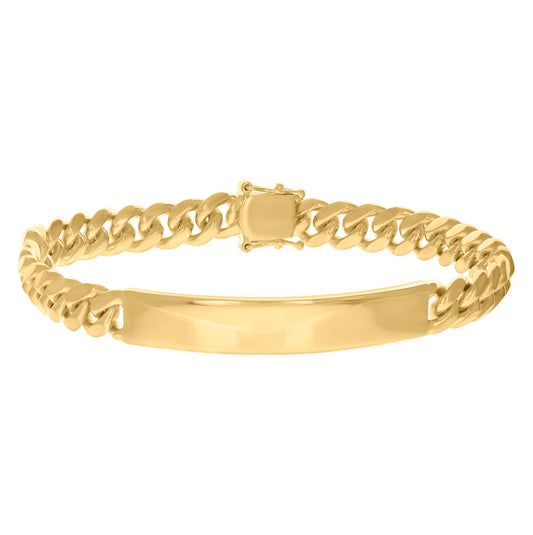 925-Sterling-Yellow Tone Solid Miami Cuban Id Bracelet