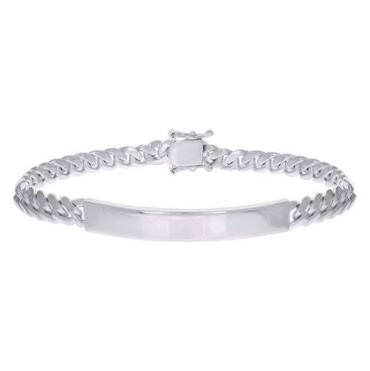 Sterling Rhodium Solid Miami Cuban Id Bracelet