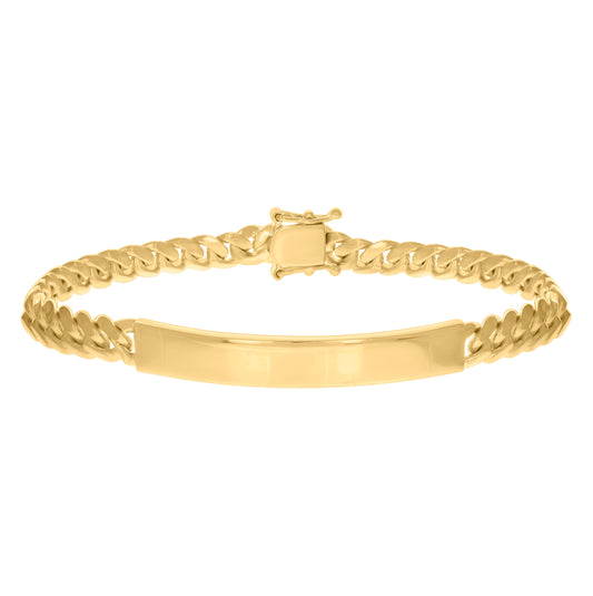925-Sterling-Yellow Tone Solid Miami Cuban Id Bracelet