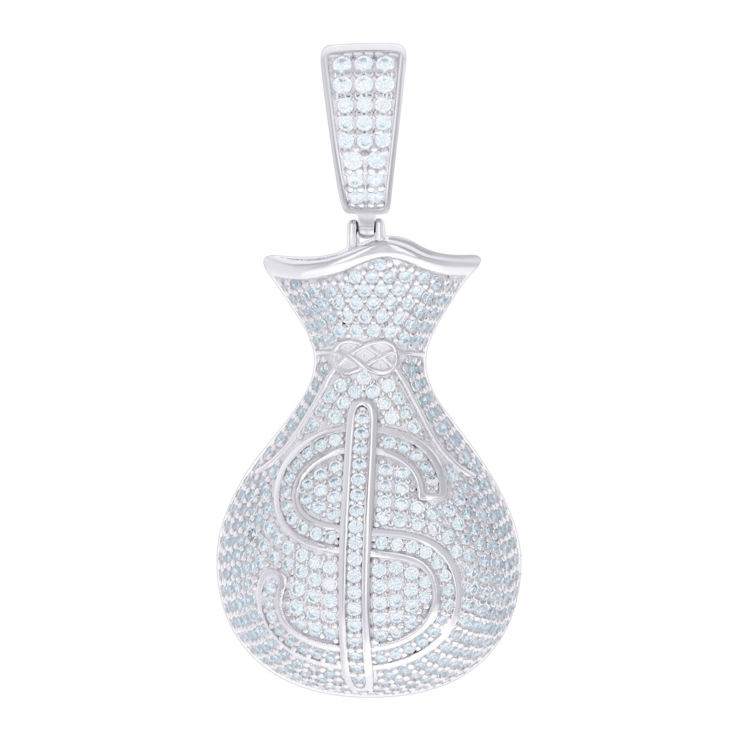 Sterling Silver Mens Cubic-Zirconia Money Bag Currency Charm Pendant