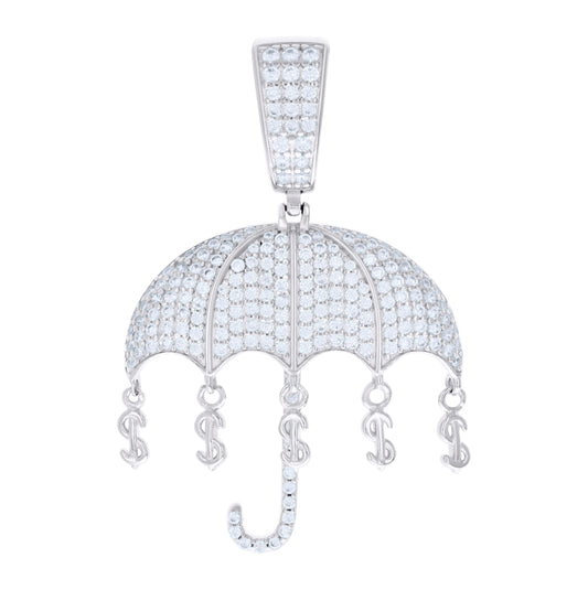 Sterling Silver Mens Cubic-Zirconia Dollar Umbrella Fashion Charm Pendant