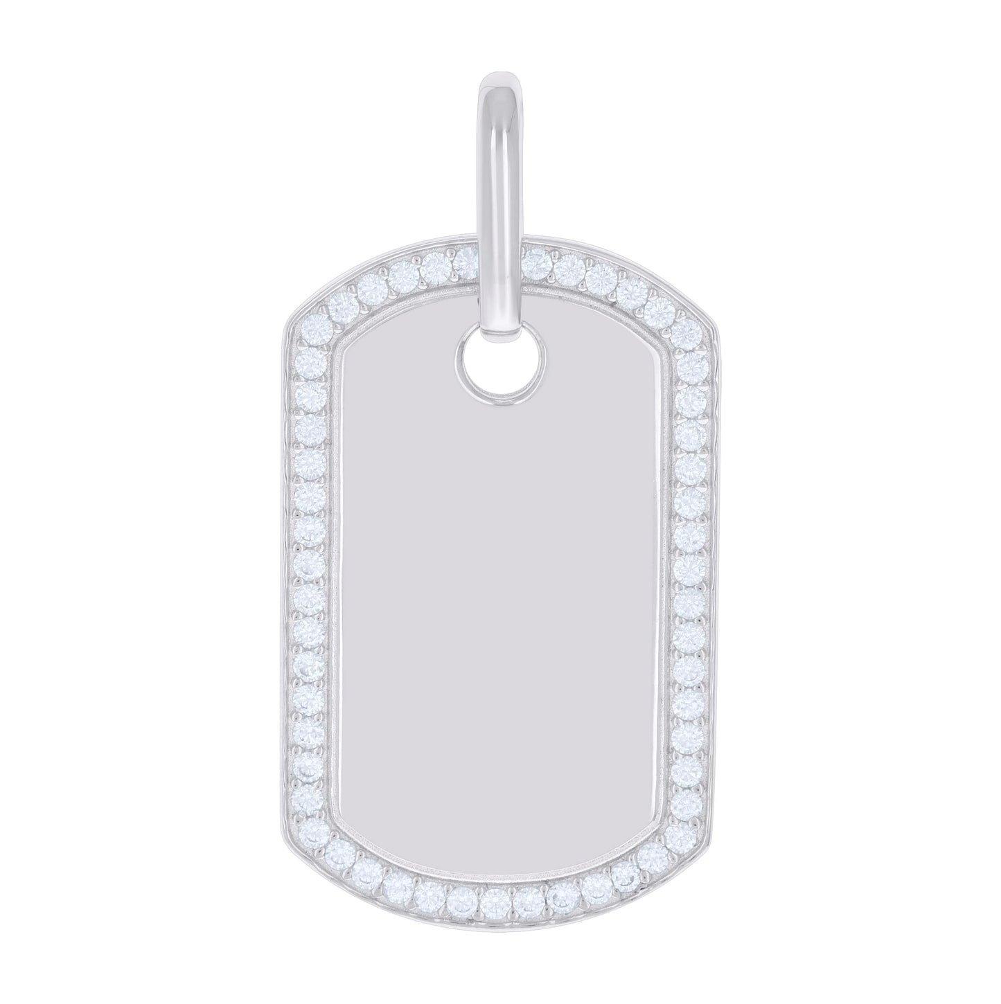 Sterling Silver Mens Cubic-Zirconia Dog Tag Fashion Charm Pendant