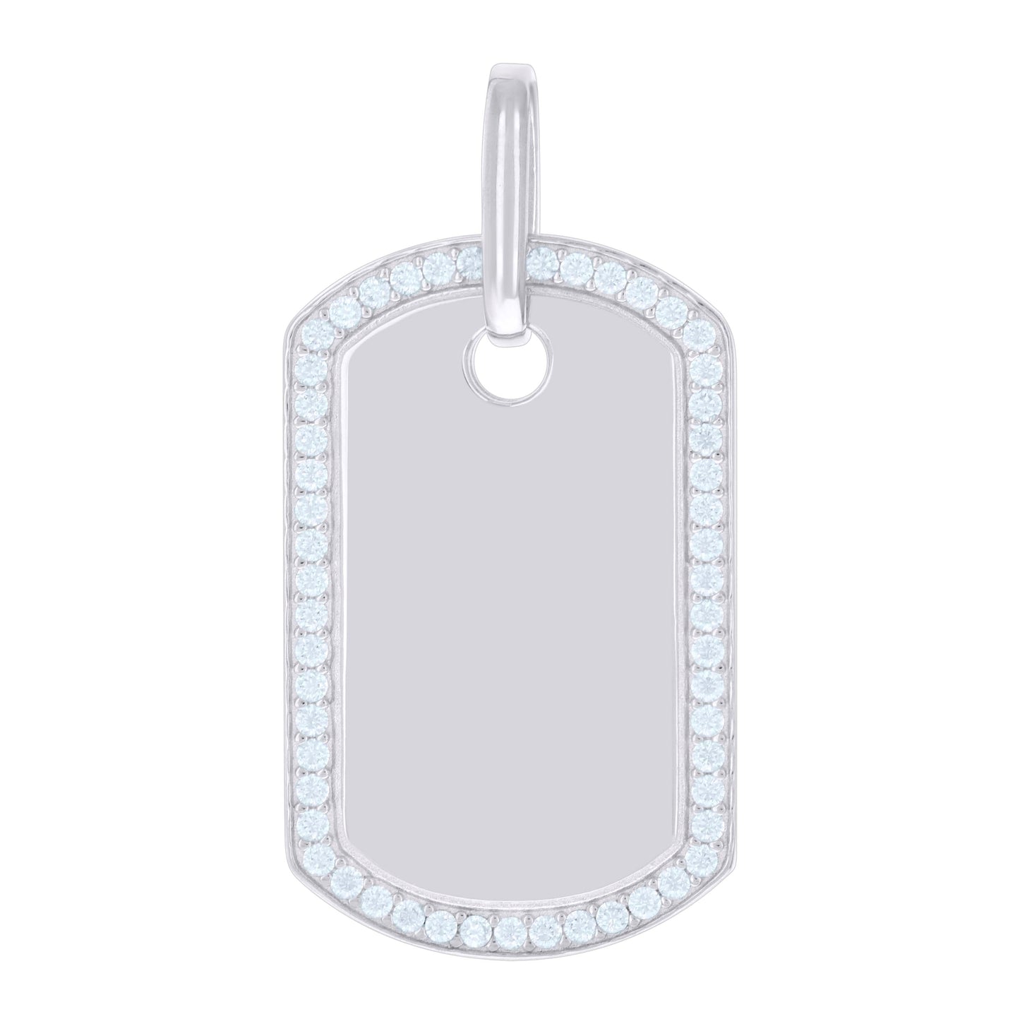 Sterling Silver Mens Cubic-Zirconia Dog Tag Fashion Charm Pendant