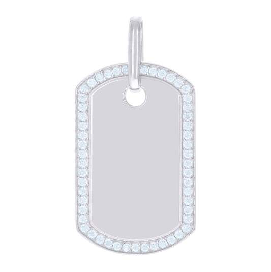 Sterling Silver Mens Cubic-Zirconia Dog Tag Fashion Charm Pendant