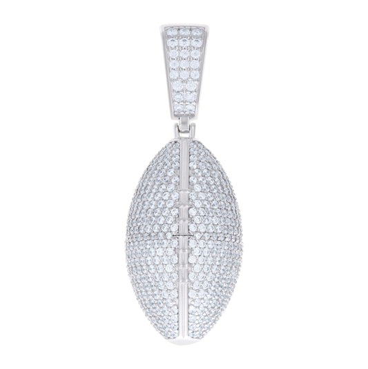 Sterling Silver Mens Cubic-Zirconia Football Sports Pendant