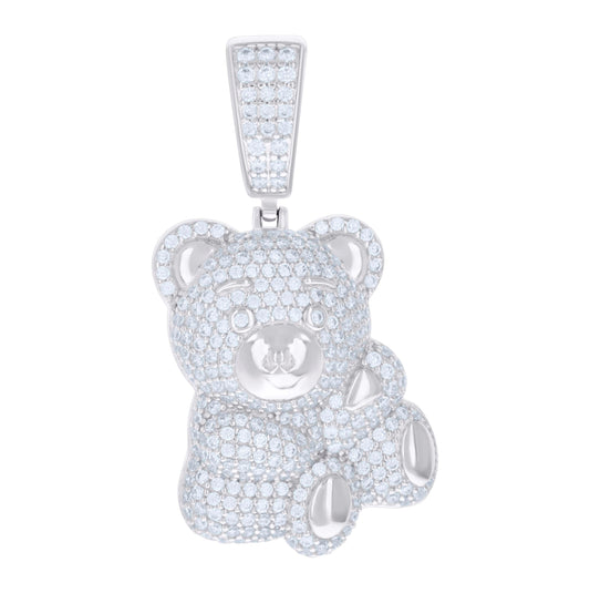 Sterling Silver Unisex Cubic-Zirconia Teddy Bear Fashion Pendant