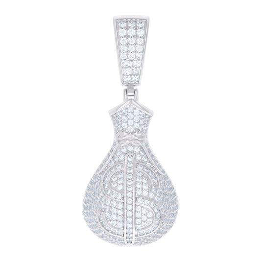 Sterling Silver Mens Cubic-Zirconia Money Bag Currency Pendant
