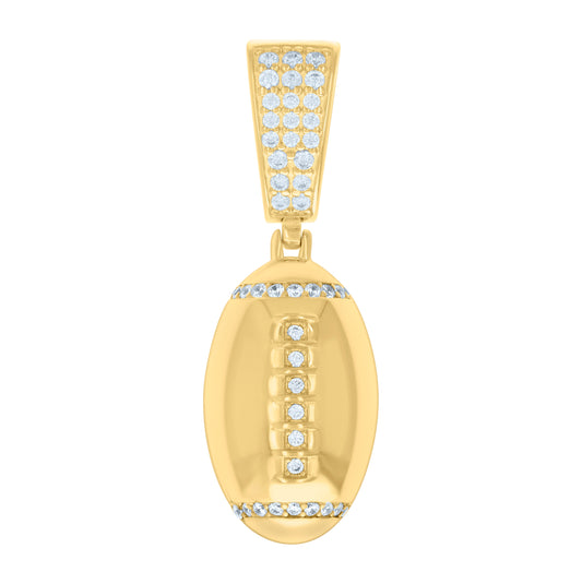 Sterling Silver Mens Cubic-Zirconia Football Sports Pendant