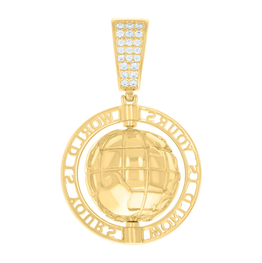 Sterling Silver Mens Cubic-Zirconia World Is Yours World Map Pendant
