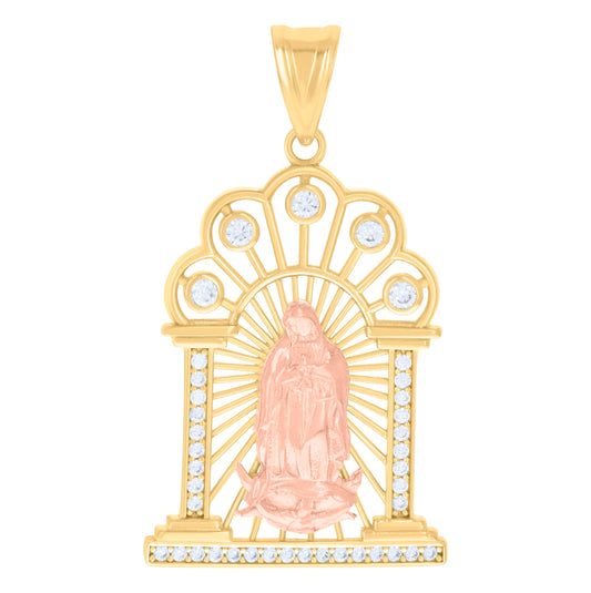 10K Two-tone Gold Womens Cubic-Zirconia Guadalupe Religious Charm Pendant