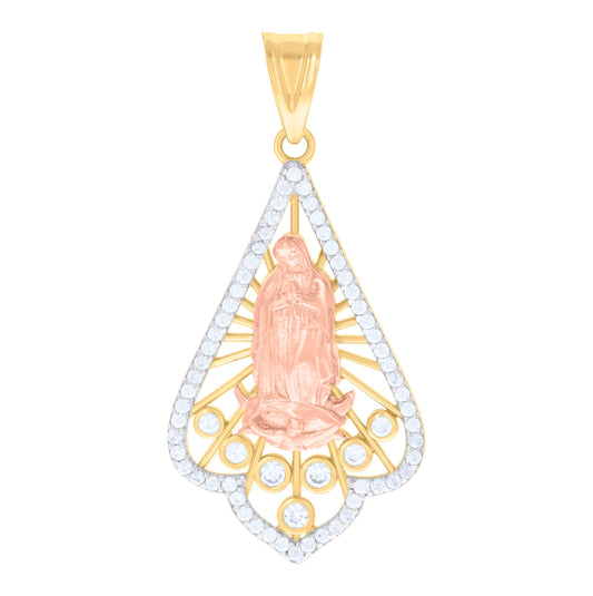 10K Tri-Color Gold Womens Cubic-Zirconia Guadalupe Religious Charm Pendant