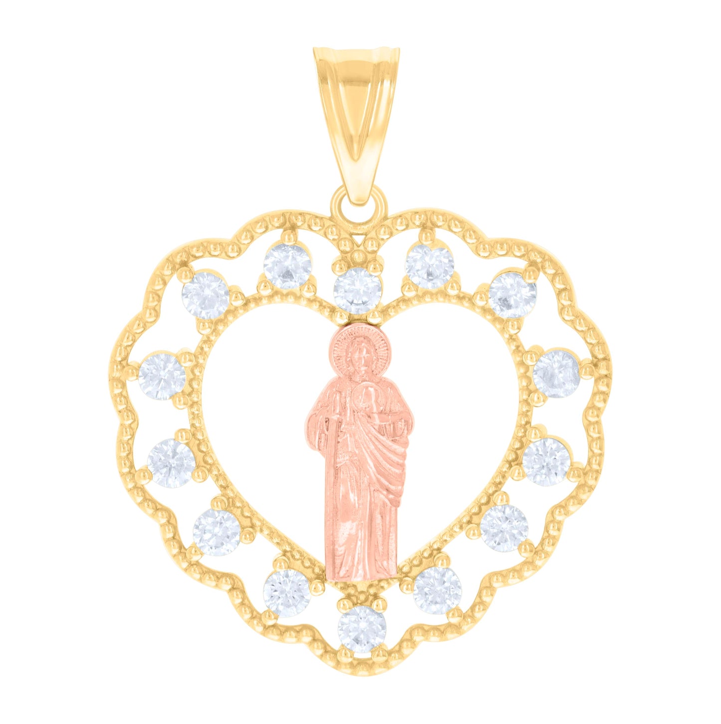 10K Two-tone Gold Mens Cubic-Zirconia St. Jude Religious Charm Pendant