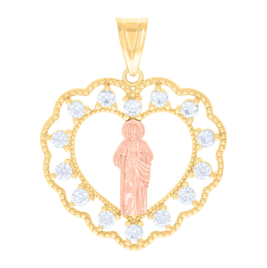 10K Two-tone Gold Mens Cubic-Zirconia St. Jude Religious Charm Pendant