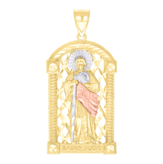 10K Tri-Color Gold Mens St. Jude Religious Charm Pendant