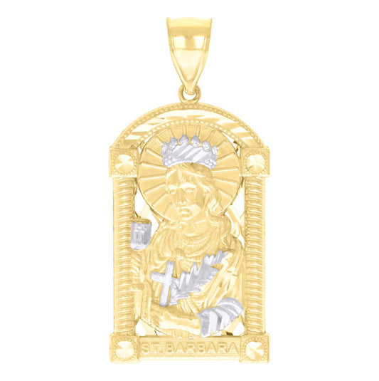 10K Two-tone Gold Mens St. Barbara Religious Charm Pendant