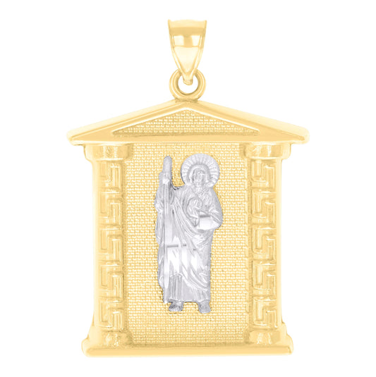 10K Two-tone Gold Mens St. Jude Religious Charm Pendant