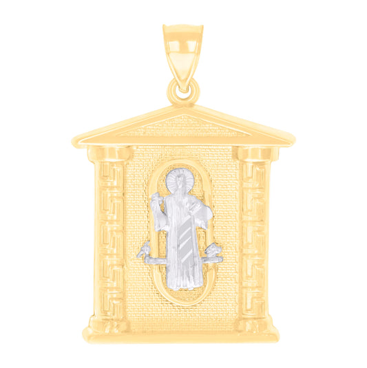 10K Two-tone Gold Mens St. Benedict Religious Pendant