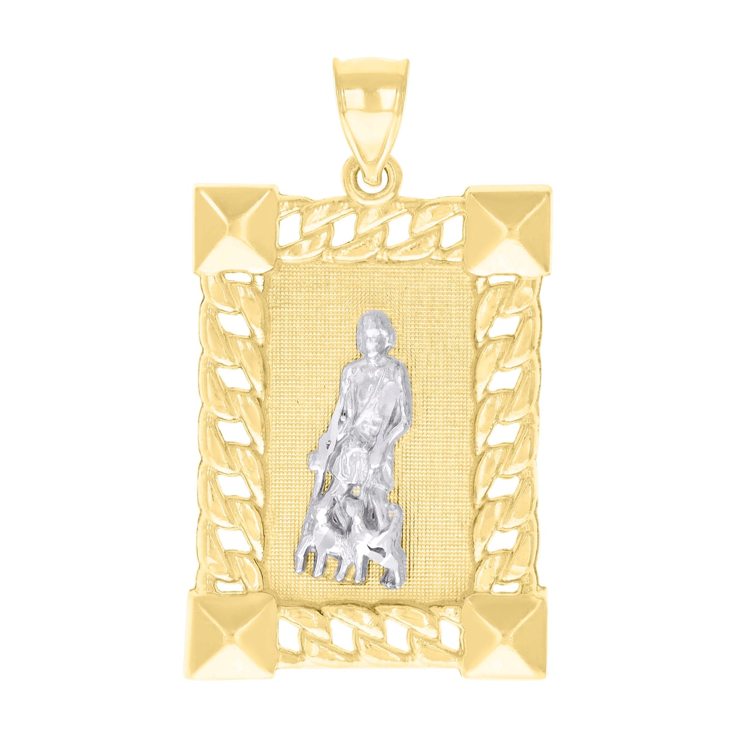10K Two-tone Gold Mens St. Lazarus Religious Charm Pendant