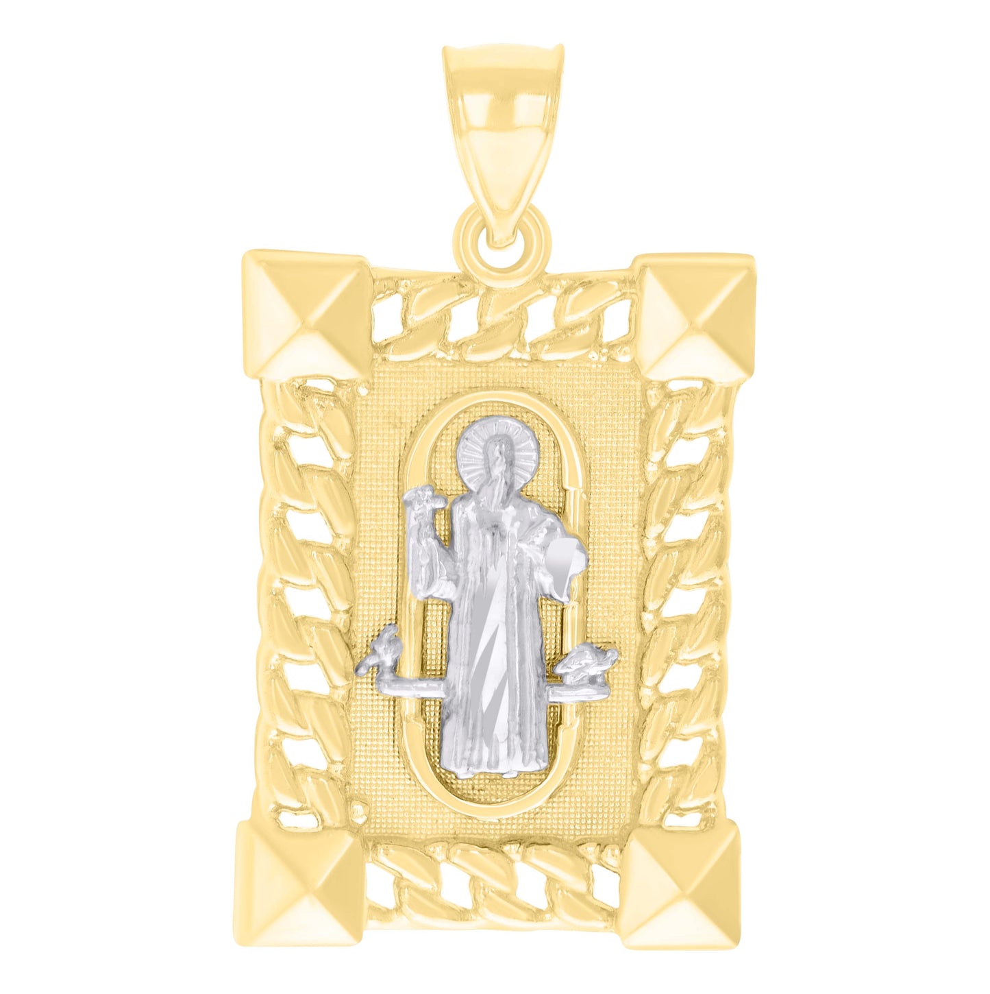 10K Two-tone Gold Mens St. Benedict Religious Pendant